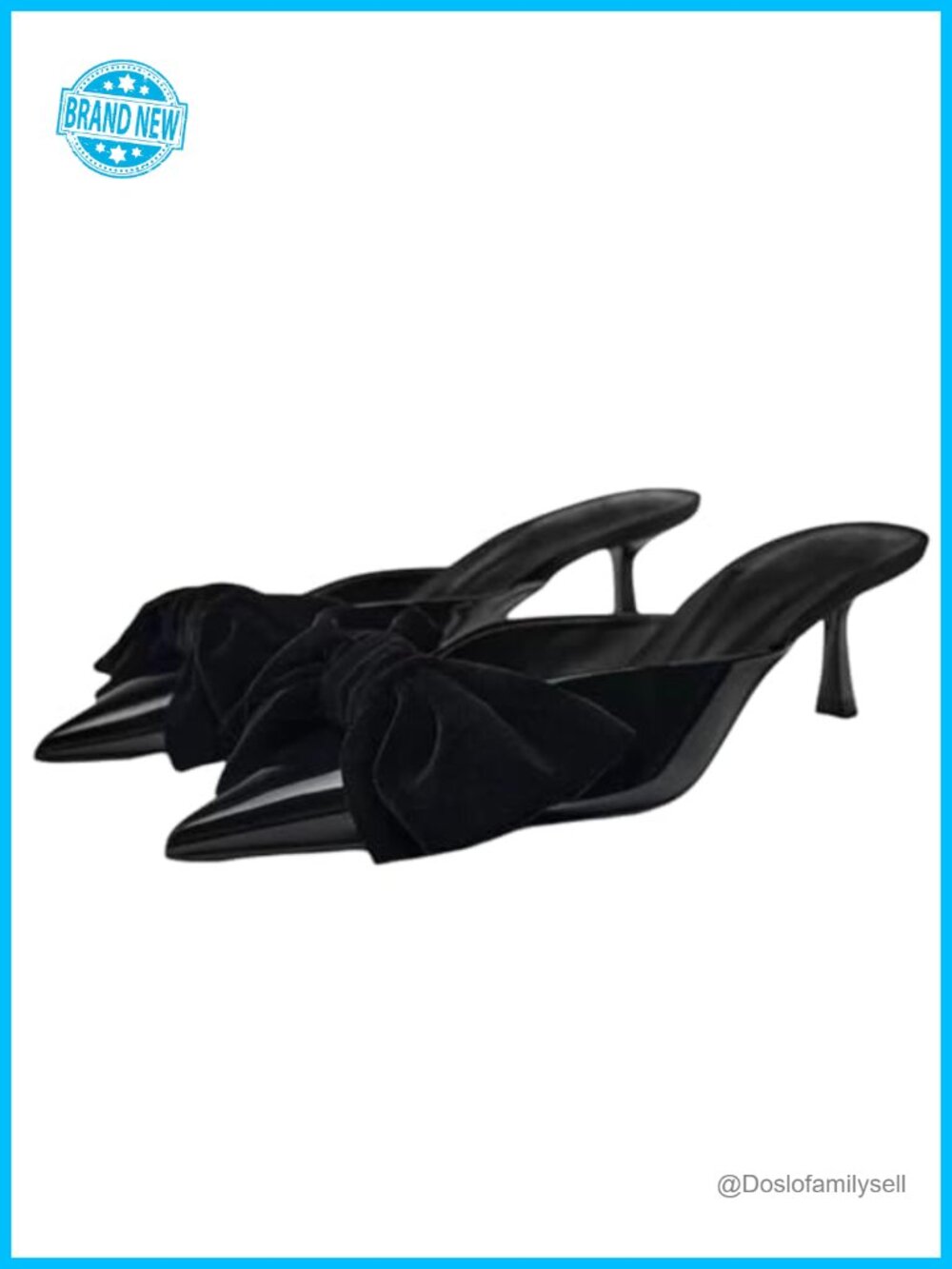 Synthetic Kitten Heel Bow Mules Slip On Pointed Toe Backless Pumps